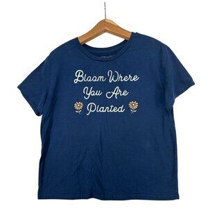 Fifth Sun TShirt L Navy FlowerGarden "Bloom Where You Are Planted" Inspirational